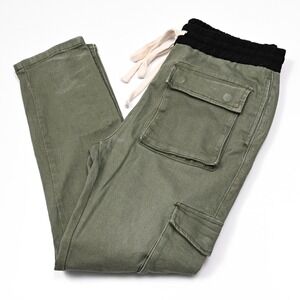 MNML Pants Mens XL Olive Green Cargo Drawstring Utility Snap Pockets/Ankle